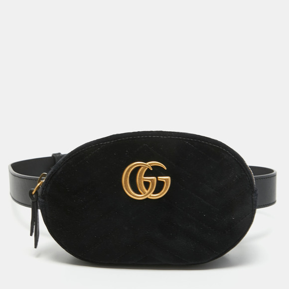 Gucci Handbags - GUCCI Black Matelasse Velvet GG Marmont Belt Bag